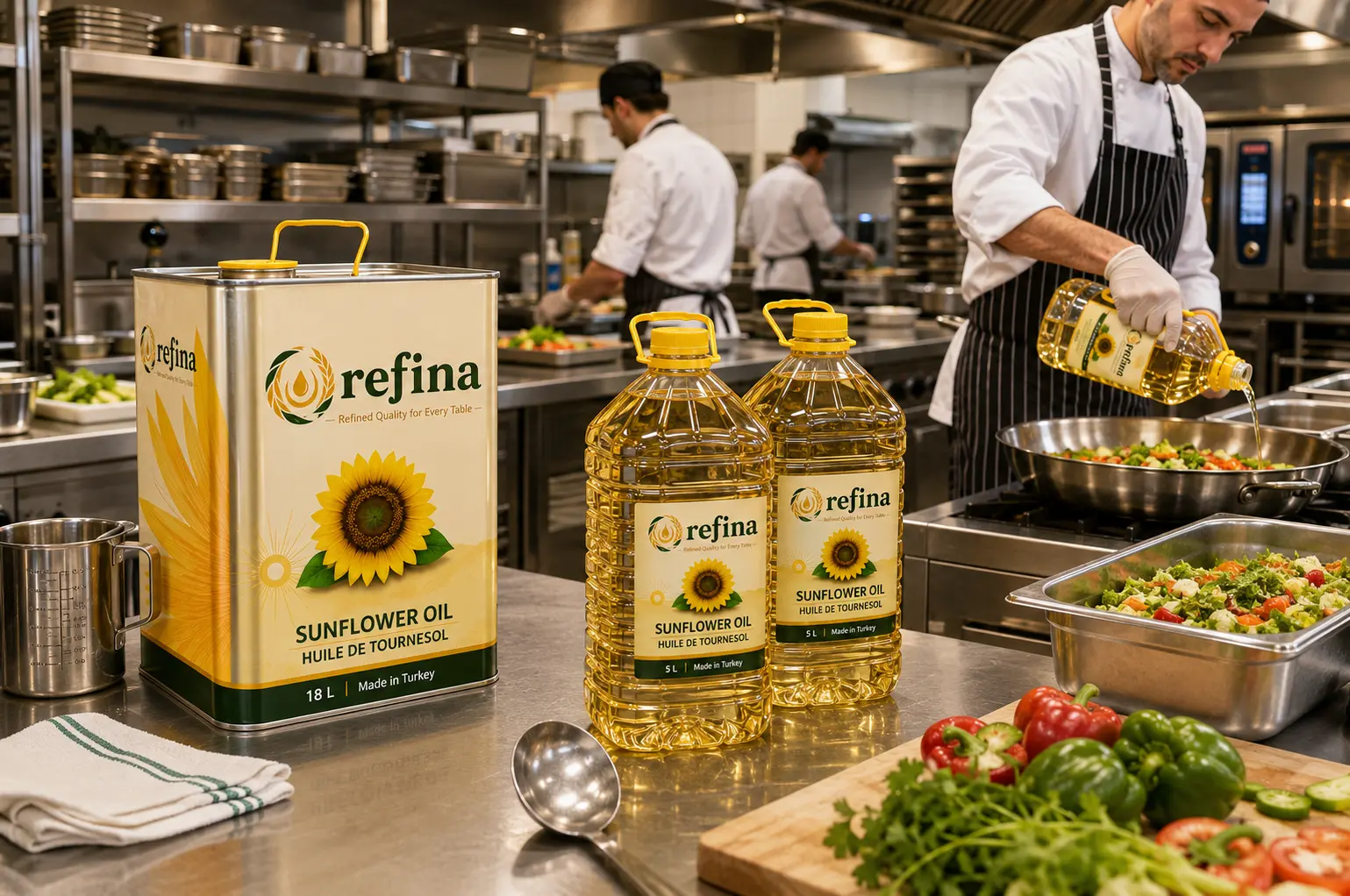 Hotel and catering kitchen preparing food at scale