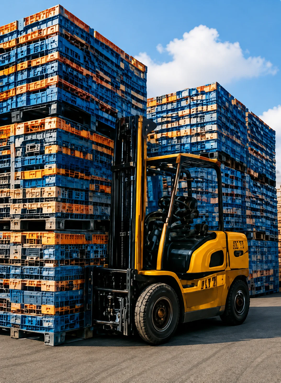 Warehouse forklift handling sacks